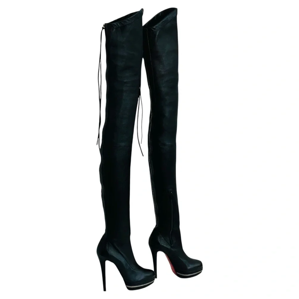 Christian Louboutin Unique 140 OTK Black Leather Boots EU 37 Nappa Leather